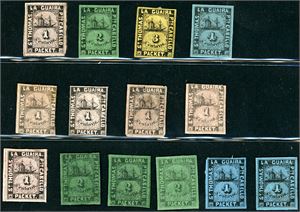 St. Thomas La Gueira. 14 stamps on stockcard. Mixed condition.