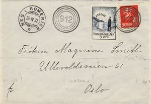 IV-912 - SVANFOSS (AK / 9), fine avtrykk på brev til Oslo sidestemplet Nes i Romerike SL 26 IV 32. Brevmerke "Ungdomshjelpen 5 øre". VAKKERT!