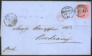 Great Britain. Approx. 50 covers, mostly from around 1865. 45 are sent to France.