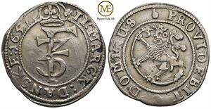 2 mark 1657 Frederik III. Kv.1/1+