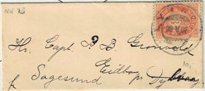 NK 75, lite brev stemplet "Lyngør" i 1907 sendt til Sagesund.