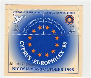 CYPERN 1995, Europhilex miniblock med övertryck. (Mi € 350)