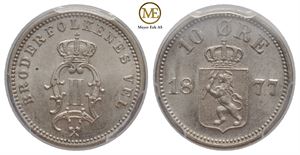 10 øre 1877 Oscar II. Kv.0