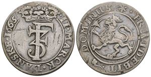 2 mark 1665 Frederik III. Kv.1/1+