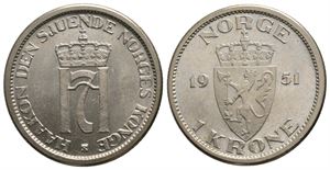 1 krone 1951 Haakon VII. Prakt eksemplar