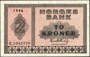 2 kroner 1946, serie E.1942370. 1+