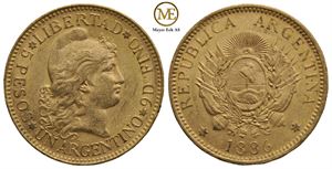 5 pesos 1886 Argentina. Kv.1+