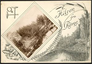 Hilsen fra Røros. To dekortaive bildekort. Påskrevet, men ikke datert, men kan være fra 1890-tallet. K-1
