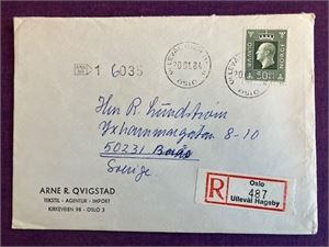 50-kroner Olav alene på Rek-brev