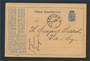 Militært tjenestebrevkort stemplet "EIKEFJORD 27 VI 88" (SF grad 4)