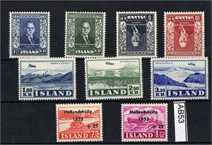 ISLAND xx/x Mi 278-86, serier 1952-53. Mi 283-84 er hengslet og ikke medregnet (€ 57)