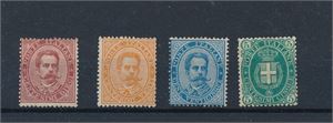 ITALIA x Mi 38-40 fra 1879 (€ 1350) og Mi 55 fra 1889 (€ 700). Studér taggingen på bildet