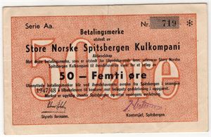 50 øre 1947/48 Serie Aa. Store Norske Spitsbergen. Kv.1/1+