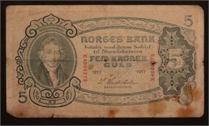 5 kroner 1917 F. Kv.1-/2