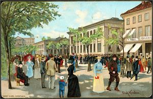 Olaf Krohn. Fra Karl Johansgate. Overrekkelseskort brukt i 1890. K-1