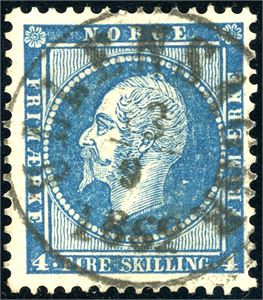 4. 4 skilling Oscar, pent fullstemplet "Ullensager 3.9.1862" (AK).