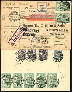 113. Germany. 1,25 Mk "massenfrankatur" on a parcel adress card sendt to Norway, cancelled "Guben 10.3.20" which is the day of issue!