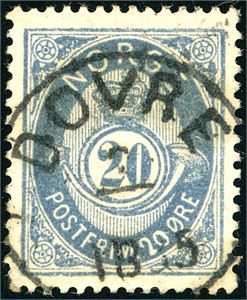 40 II. 20 øre blå, pent stemplet "Dovre" i 1885.