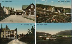 Valdres.  4 glansede og kolorerte kort Dokka,fagernes, Heggenes.  (Alle UB)  J.H.K, nr 89,94,110 og 111.   Flotte kort !