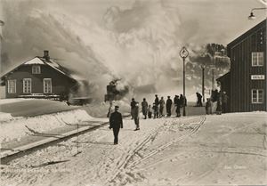 Postkort jernbane GEILO stasjon (BU) Roterende sneplog A6 s/h (Grøvo u/nr) brukt 1944
