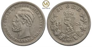 50 øre/15 sk. 1875 Oscar II. Kv.1+