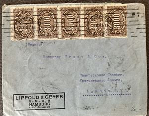 REICH-INFLASJONSBREV Brev til London med porto 60000 Mark. Gyldig portosats i 7 virkedager