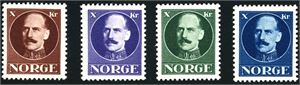 Emil Moestues frimerkeforslag av Kong Haakon frimerke i 4 farger.