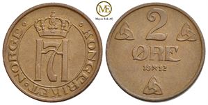 2 øre 1912 Haakon VII. Kv.0/01