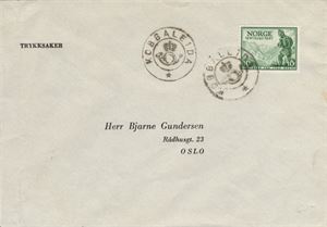 Kronet Posthorn KOBBALEIDA (HO / 7). Tydelige avtrykk på trykksakbrev frankert med NK 360.