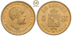 20 kroner/5 Spc. 1875 Oscar II. Kv.0/01