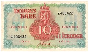 10 kroner 1944 Z.406422.  Kv.0/01
