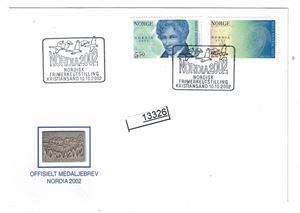 NORDIA 2002 offisielt medaljebrev med Nk 1483-84 stemplet 10-10-2002