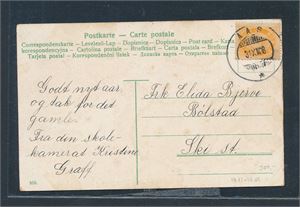 AKERSHUS Postkort med hjelpestempel "AAS 31 XII 08"