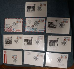 ØSTERRIKE-VM PÅ SKI 1985 10 brev med spesialstempler. Bilder av norske medaljevinnere på noen av konvoluttene