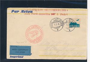 ZEPPELIN Brev med Nk 155 stemplet  "MOSS LUFTHAVN 4-5-36" til USA