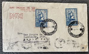 ARGENTINA Brev stemplet "ISLAS ORCADAS DEL SUD 5 MAR 48" til Santa Fe. Sendt fra dagens South Orkneys