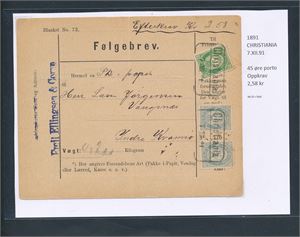 FØLGEBREV - EFTERKRAV " CHRISTIANIA 1891" til Indre Kvamsø