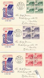 FDC Nk 445-47 Nordkapp V i 4-blokker (Sk 625)