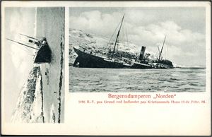 Bergensdamperen "Norden". 1496 R.-T. paa Grund ved Indlandet paa Kristiansunds Havn 13 de febr. 03". K-1