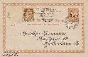 IV-801 (t.1) Ukjent sted eller båt (8 pkt.) på oppfrankert brevkort til Kjøbenhavn, der ett frimerke er fjernet. Bak påskrevet "25/7 36", "Navnestempel har vi ikke", "Vågsøy" og "??"