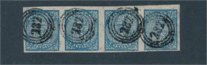 Nk 1 o. 4-stripe stemplet "282" (Stavanger type 1). Smale marger nede og normale til bra på de andre sidene. I mappe fra Samlerhuset