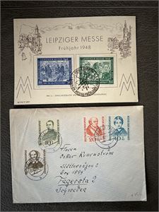BRD-BREV Brev med Mi 222-25 til Sverige + kort Leipziger Messe 1948