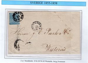F2c 4 skill b:co på brev avstämplat STOCKHOLM 25.8.1856, intyg Nils Svensson, "gott objekt" 3-4. Brevomslaget