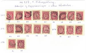 NK 53 II, 1. plateoppsetning (53 II a og b). Lot 19 forskjellige retusjer og oppgraveringer etter håndboken.