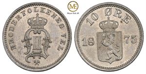 10 øre 1875 Oscar II. Kv.0