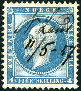 4. 4 skilling Oscar, anert med håndskrevet stedsnavn "N Land 11/5 57" (OP).