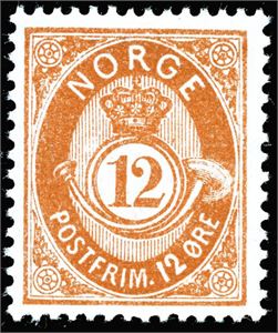 45 II. 12 øre orangebrun. (1.500,-).