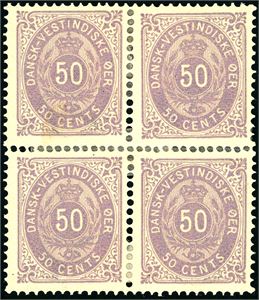 13. DWI. 50 cent 2. print in a block of four. Some heavy hinged.