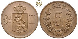 5 øre 1876 Oscar II. Kv.0