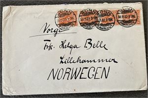 REICH-INFLASJONSBREV Brev til Lillehammer stemplet "BONN BAHNHOF 30.11.22". Frimerker foran og bak, se foto
